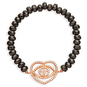 Gaia Rose Gold-Plated Hematite Heart Eye Bracelet