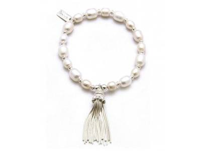 ChloBo Oystins Pearl & Silver Tassel Bracelet