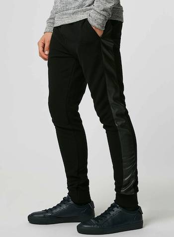 Topman Black Ribbed Pu Stripe Jogger