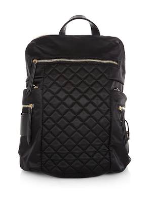 New Look Black Quilted Panel Zip Front Backpack
