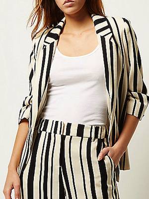 River Island Navy Stripe Ruched Sleeve Blazer
