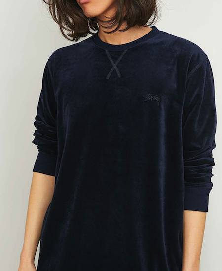 Stussy Navy Velour Crewneck Sweatshirt