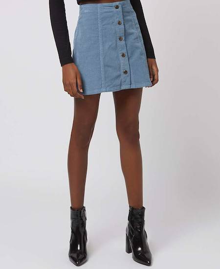 Topshop Cord Popper A Line Mini Skirt
