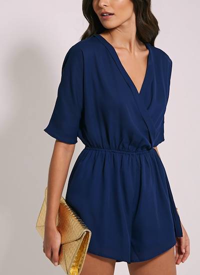 Pretty Little Thing Bobby Navy Wrap Front Playsuit