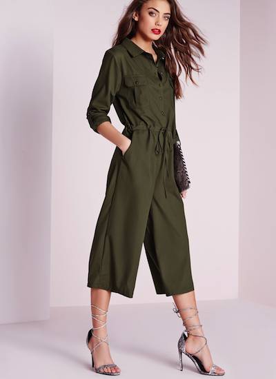 Missguided Khaki Utility Button Culotte Jumpsuit