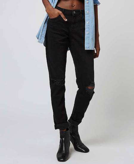 Topshop MOTO Washed Black Lucas Boyfriend Jeans