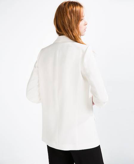 Zara White Turn-Up Sleeve Blazer
