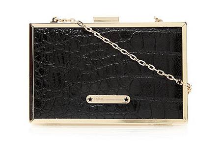 Star by Julien Macdonald Designer Black Mock Croc Box Clutch Bag