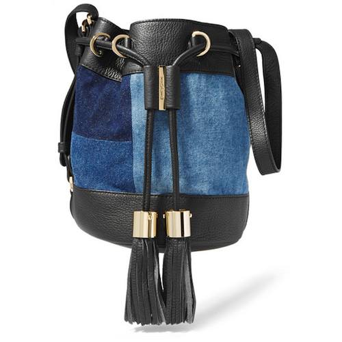 See By Chloe Vicki Patchwork Denim & Textured-Leather Bucket Bag