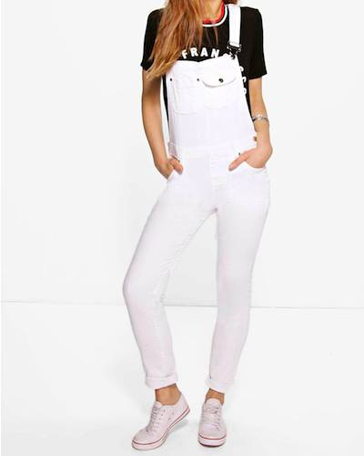 Boohoo White Denim Full Length Dungarees