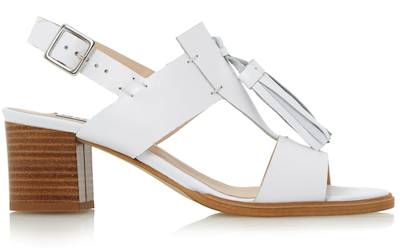 Ingrid Oversized Tassel Trim Block Heel Sandal in white