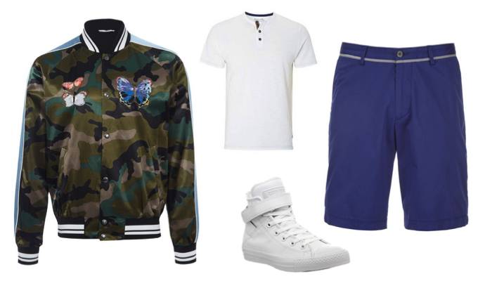 Men's Chino Shorts with Bomber Jacket Outfit