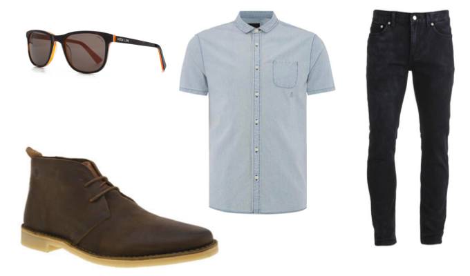 Men's Distressed Denim Shirt Outfit