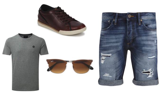 Men's Distressed Denim Shorts Outfit