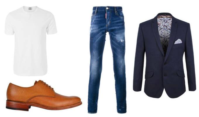 Men's Distressed Denim Jeans & Blazer Outfit