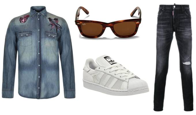 Men's Distressed Embroidered Denim Outfit