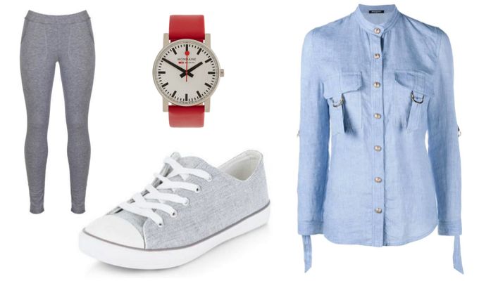 Women's Oversized Shirt Outfit Idea with Trainers and Leggings