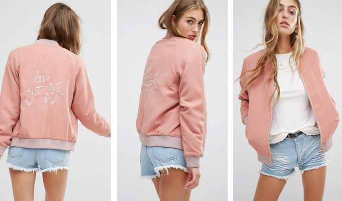 Lovers + Friends Lets Get Lost Back Slogan Bomber Jacket