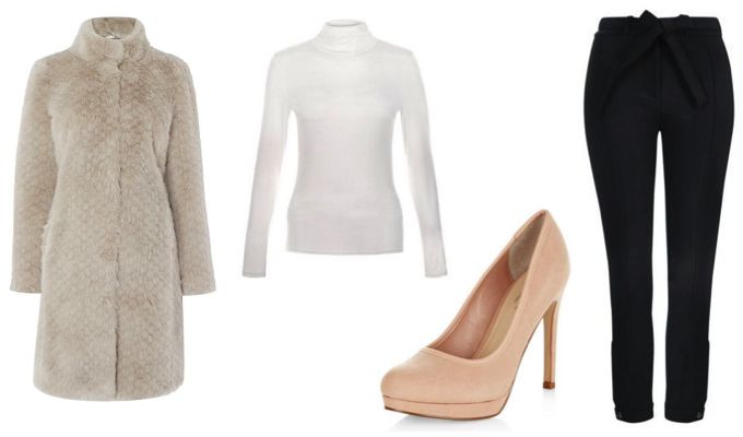 Women's Cream Faux Fur Coat Outfit Idea