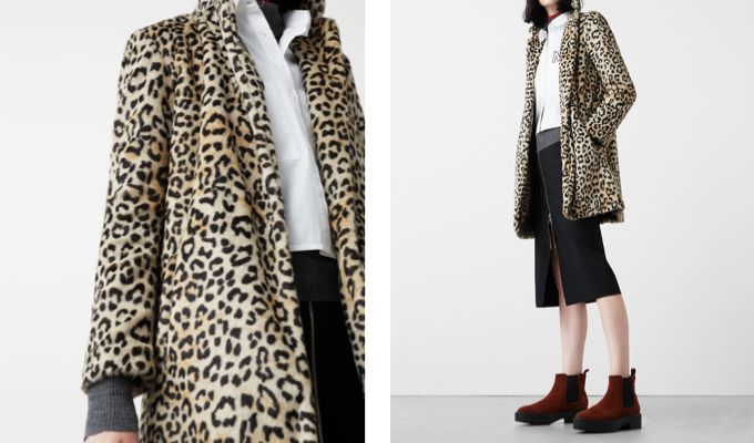 Mango Leopard Print Faux Fur Coat
