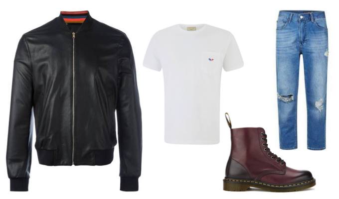 Men's Leather Bomber Jacket Outfit Idea
