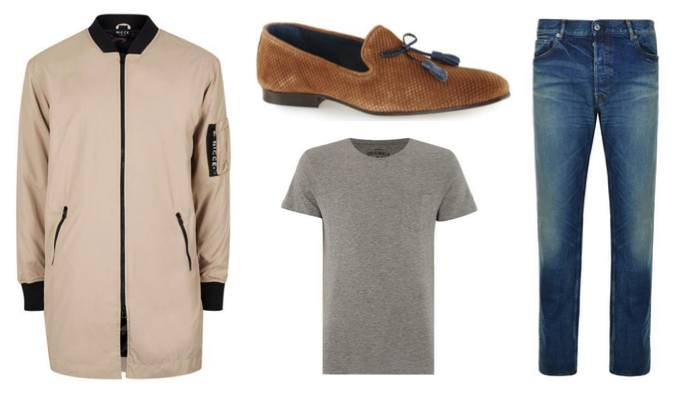 Men's Longline Bomber Jacket Outfit Idea