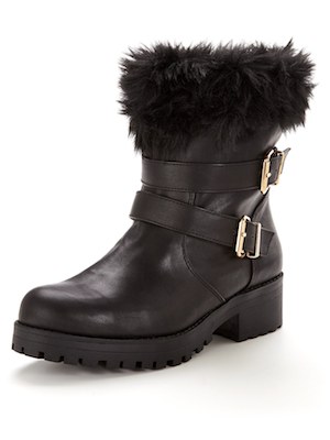 V by Very Faux Fur Cuff Buckle Boots