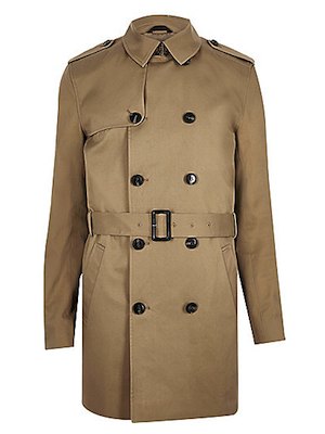 River Island Brown Traditional Men's Trench Coat