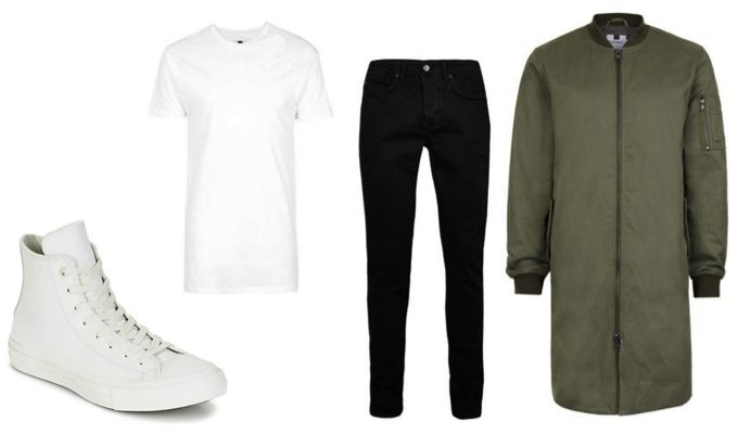 Men's Longline Bomber Jacket Outfit Idea
