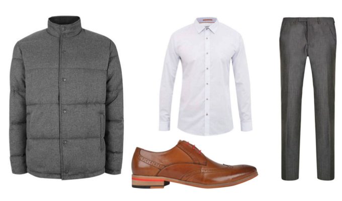 Men's Grey Puffer Jacket Smart Outfit