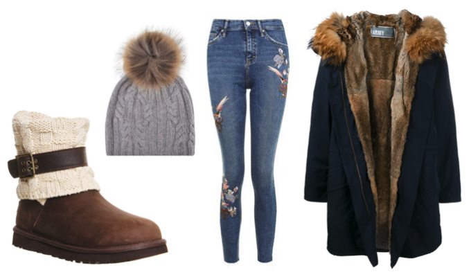 Women's Faux Fur Trimmed Parka Outfit Idea