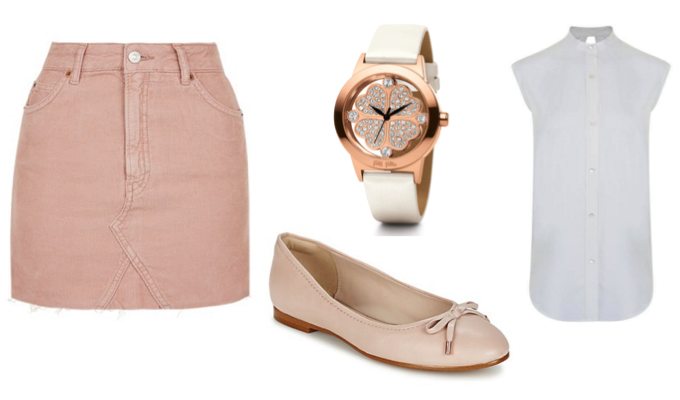 Women's Denim Skirt Work Outfit Idea