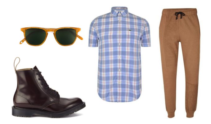 Men's Brown Joggers & Laced Boots Outfit Idea