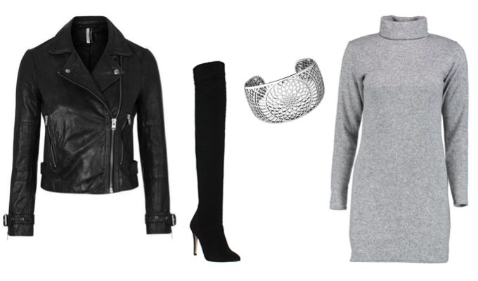 Over The Knee Boots with Jumper Dress Outfit