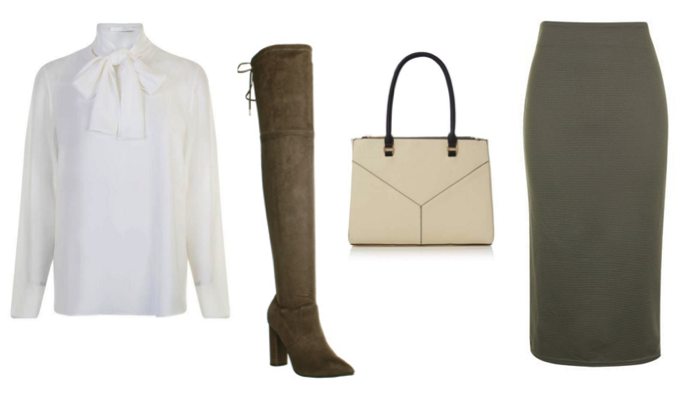 Over The Knee Boots with Pencil Skirt Outfit