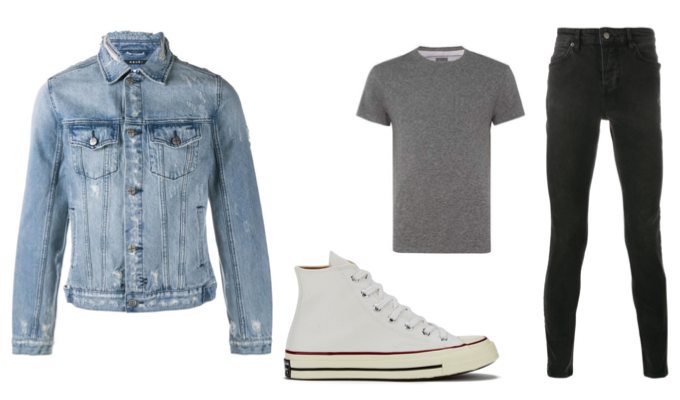Men's Denim Jacket & Skinny Jeans Outfit Idea