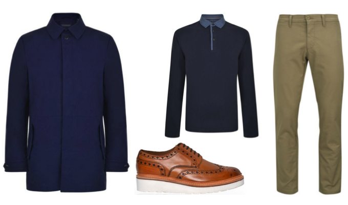 Men's Lightweight Trench Coat & Chinos Outfit Idea