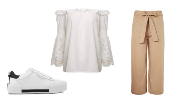 Womens Bardot Top and Wide Leg Trousers Summer Outfit