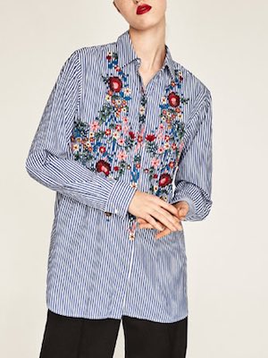 Zara Women's Embroidered Poplin Shirt