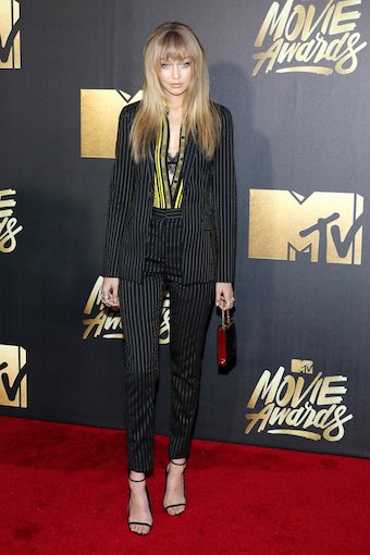 Gigi Hadid Wearing High Waisted Trouser Suit
