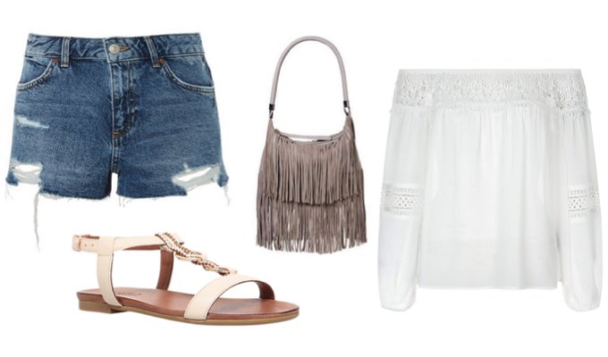 Womens Denim Shorts & Crochet Shirt Outfit