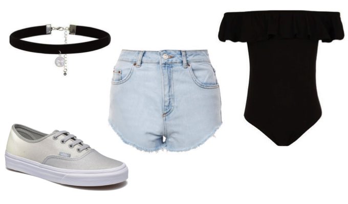 Womens Denim Shorts & Bodysuit Outfit