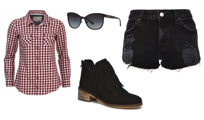 Womens Denim Shorts & Gingham Shirt Outfit