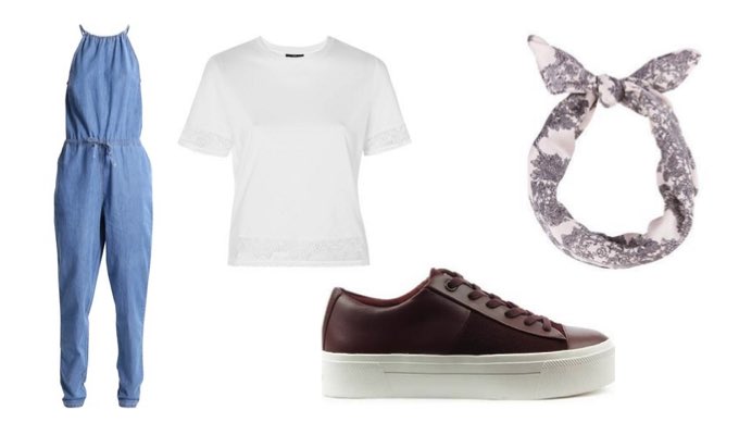 Denim Jumpsuit Festival Outfit with Flatform Trainers