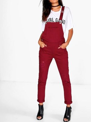 Boohoo Red Cara Denim Dungarees