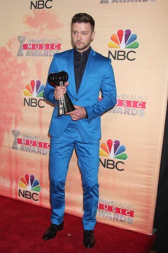 Justin Timberlake Wearing Blue Satin Suit