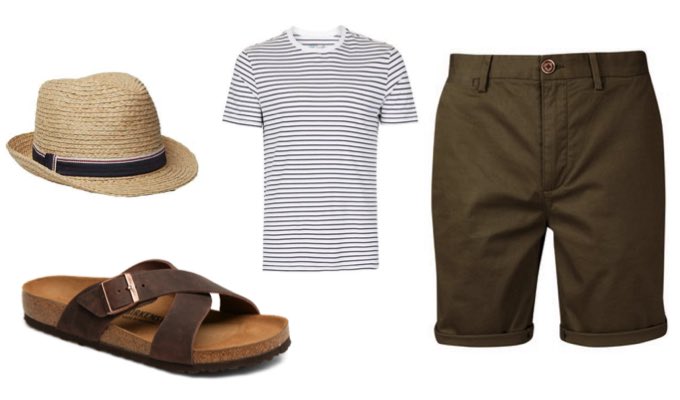 Men's Heatwave BBQ Outfit with Shorts, Sandals and a Straw Hat