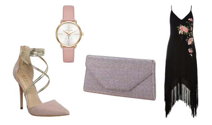 Sophisticated slip dress outfit with high heels and Michael Kors watch