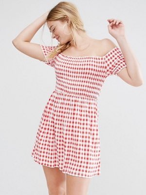 ASOS Off Shoulder Gingham Dress