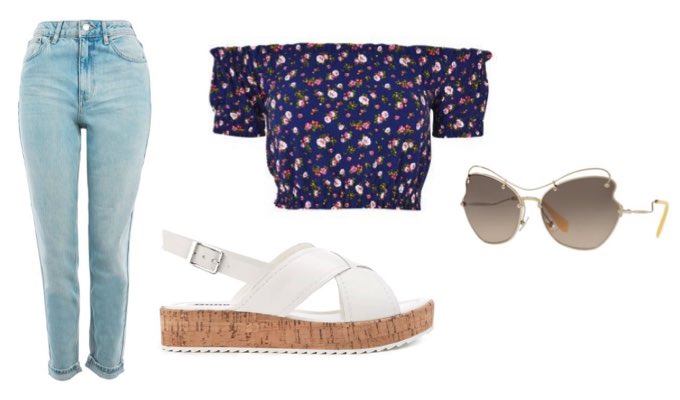 Women's High Waisted Jeans Holiday Outfit with Birkenstock Sandals and Sunglasses